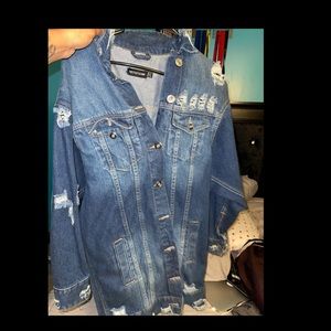 Mid Longline Distressed Denim Jean jacket